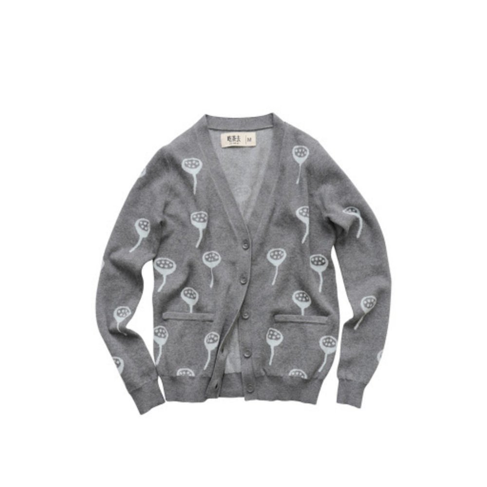 Chichaqu V-neck Lotus Head Thin Cardigan M Gray
